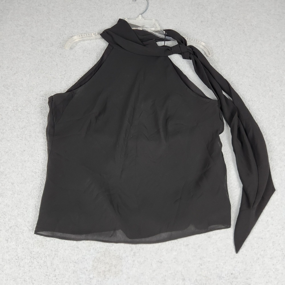 Chaps Blouse Womens 12 Black Chiffon Sleeveless Elegant Halter Neck Tie Front